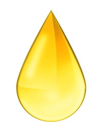 Drop of golden oily liquid on white background