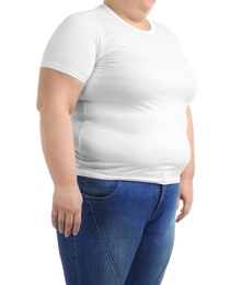 Overweight woman on white background