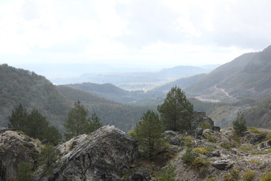 Picturesque view of mountains on autumn day outdoors