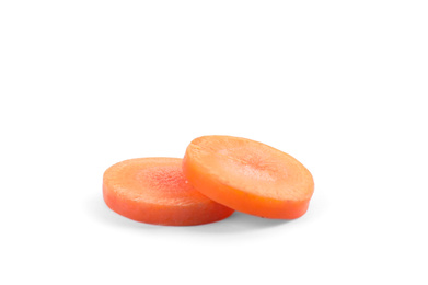 Photo of Slices of fresh ripe carrot isolated on white