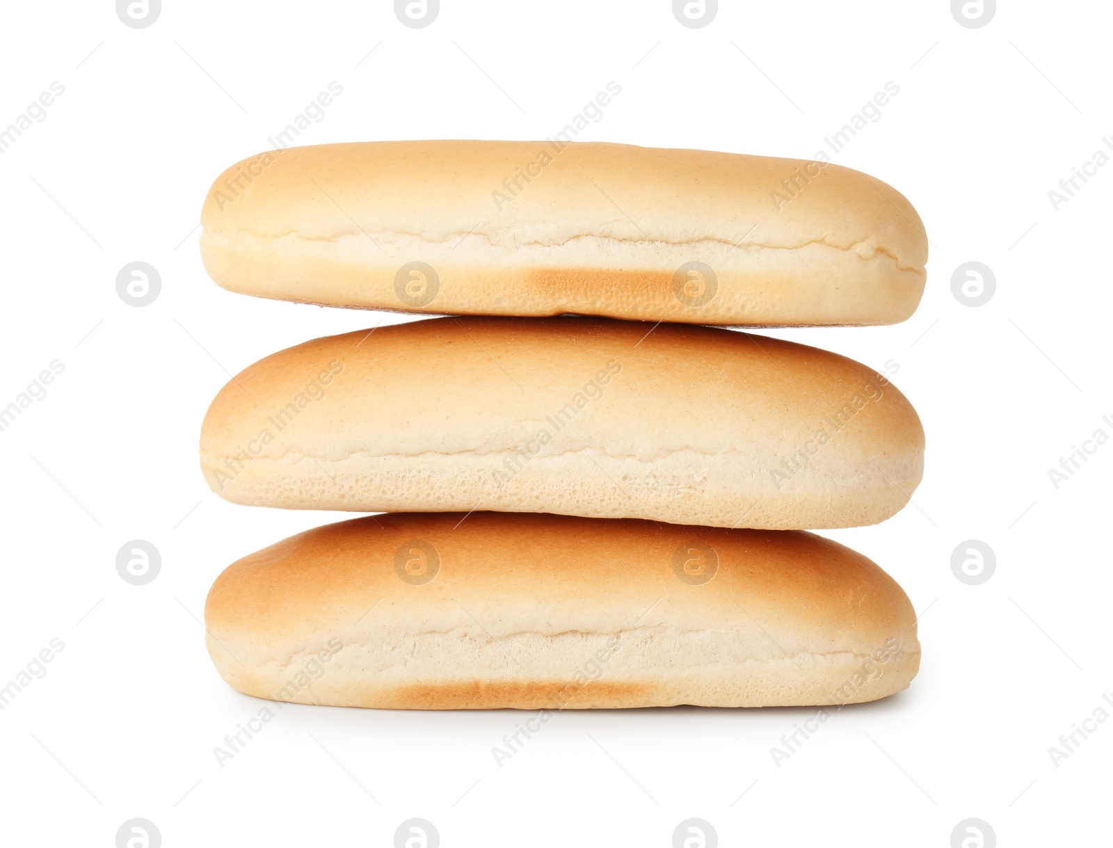 Photo of Three fresh hot dog buns isolated on white