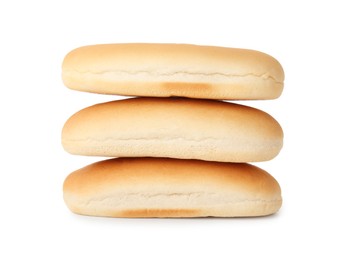 Three fresh hot dog buns isolated on white