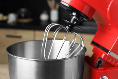 Modern stand mixer indoors, closeup. Home appliance