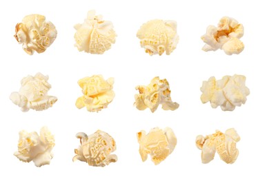 Image of Tasty popcorn. Many popped kernels isolated on white