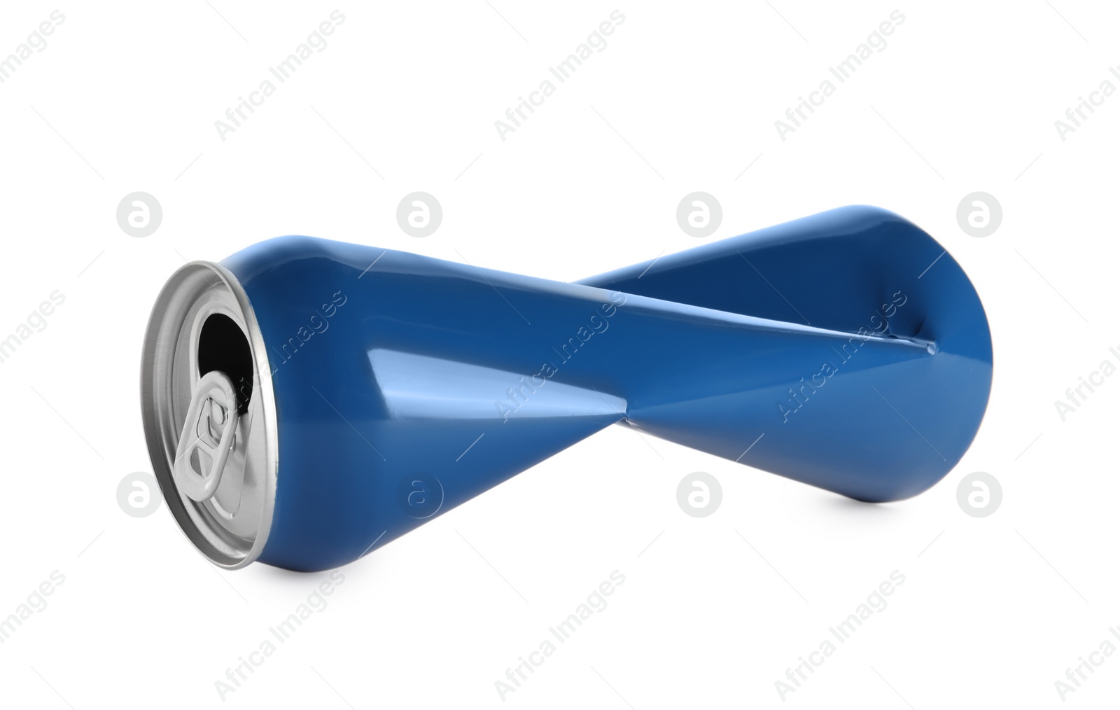 Photo of Blue crumpled can with ring isolated on white