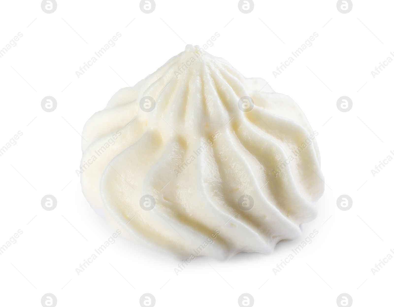 Photo of Delicious fresh whipped cream isolated on white