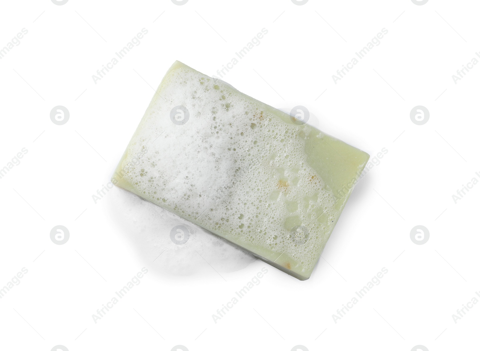 Photo of Soap with fluffy foam isolated on white