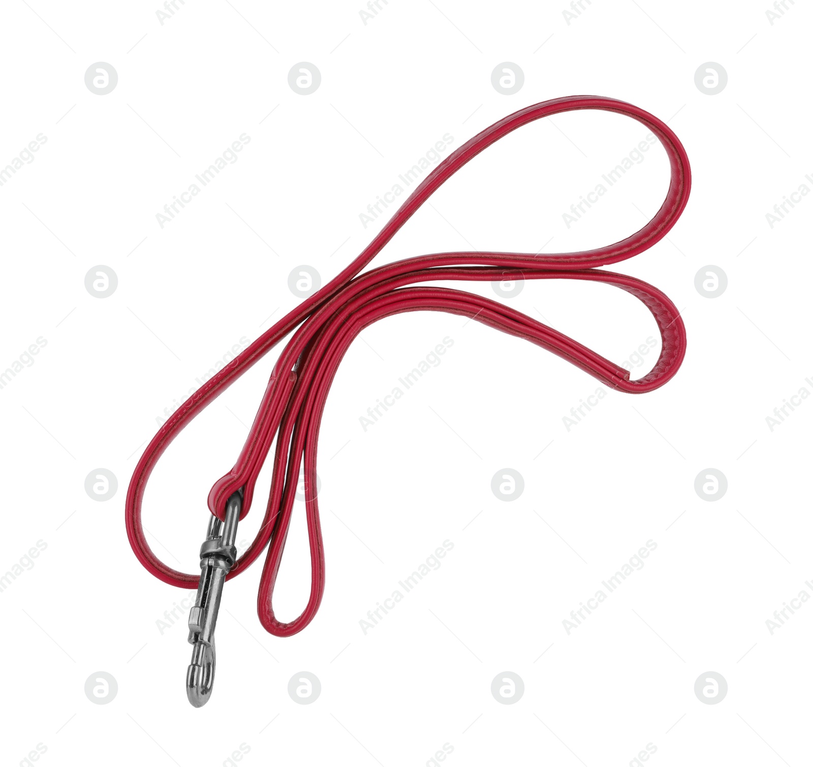 Photo of Red leather dog leash isolated on white