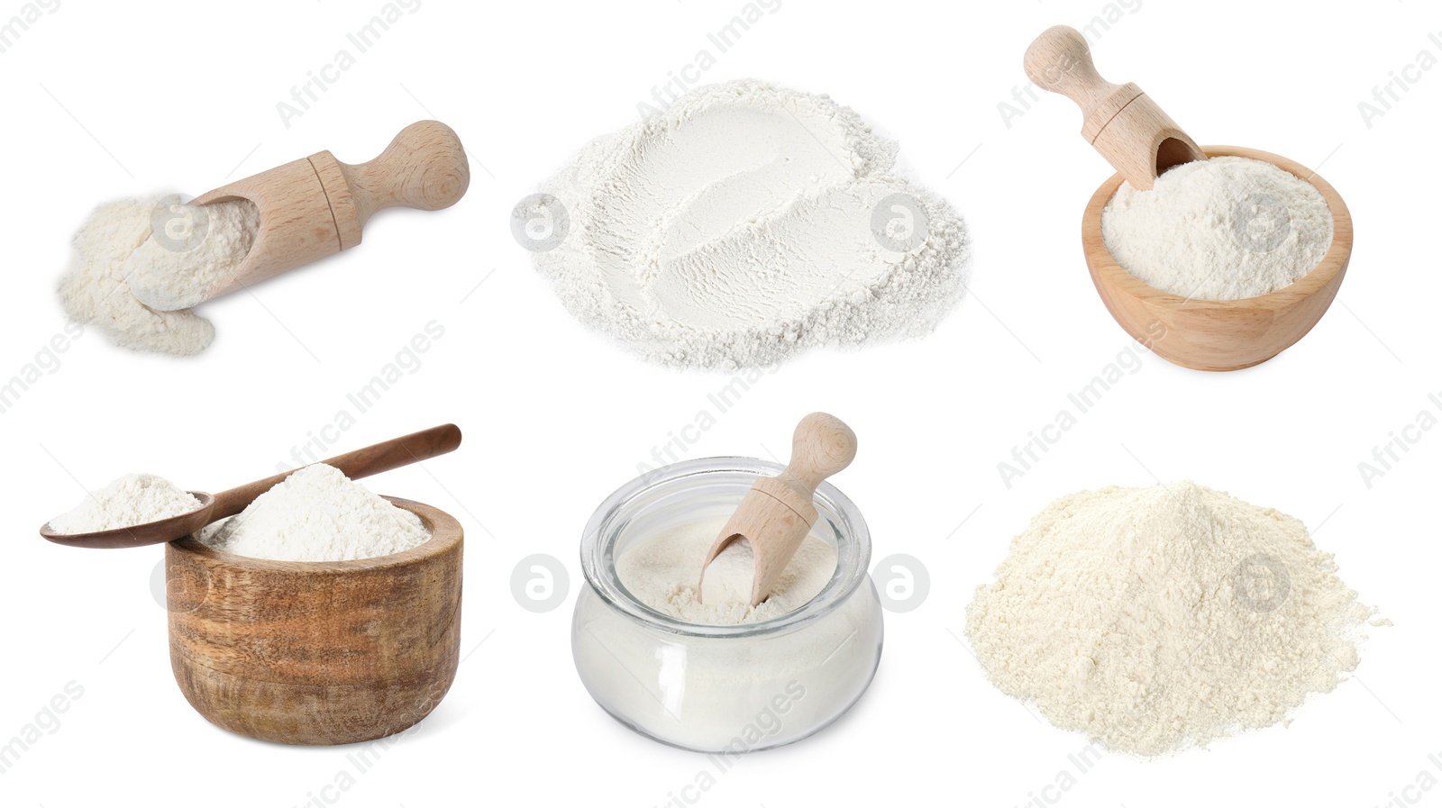 Image of Set of baking powder isolated on white