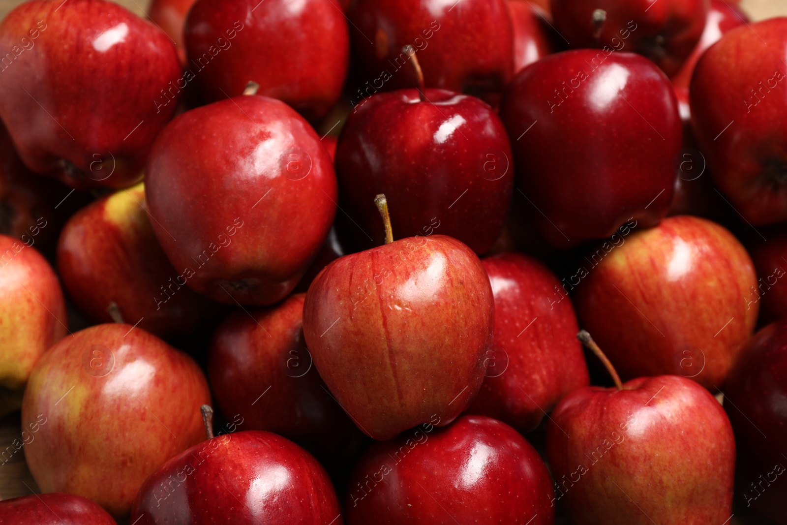 Photo of Fresh ripe red apples as background, closeup