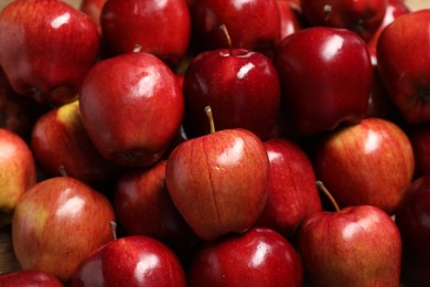 Photo of Fresh ripe red apples as background, closeup