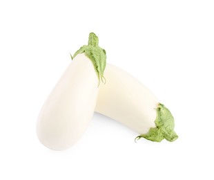 Photo of Two fresh white eggplants isolated on white