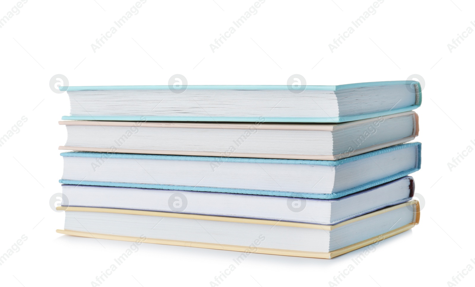 Photo of Stack of hardcover books on white background