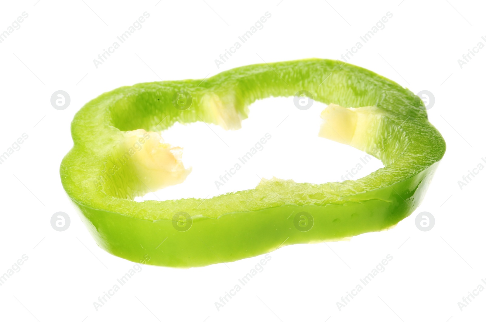 Photo of Slice of ripe bell pepper on white background