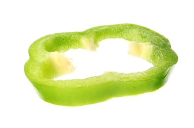 Photo of Slice of ripe bell pepper on white background