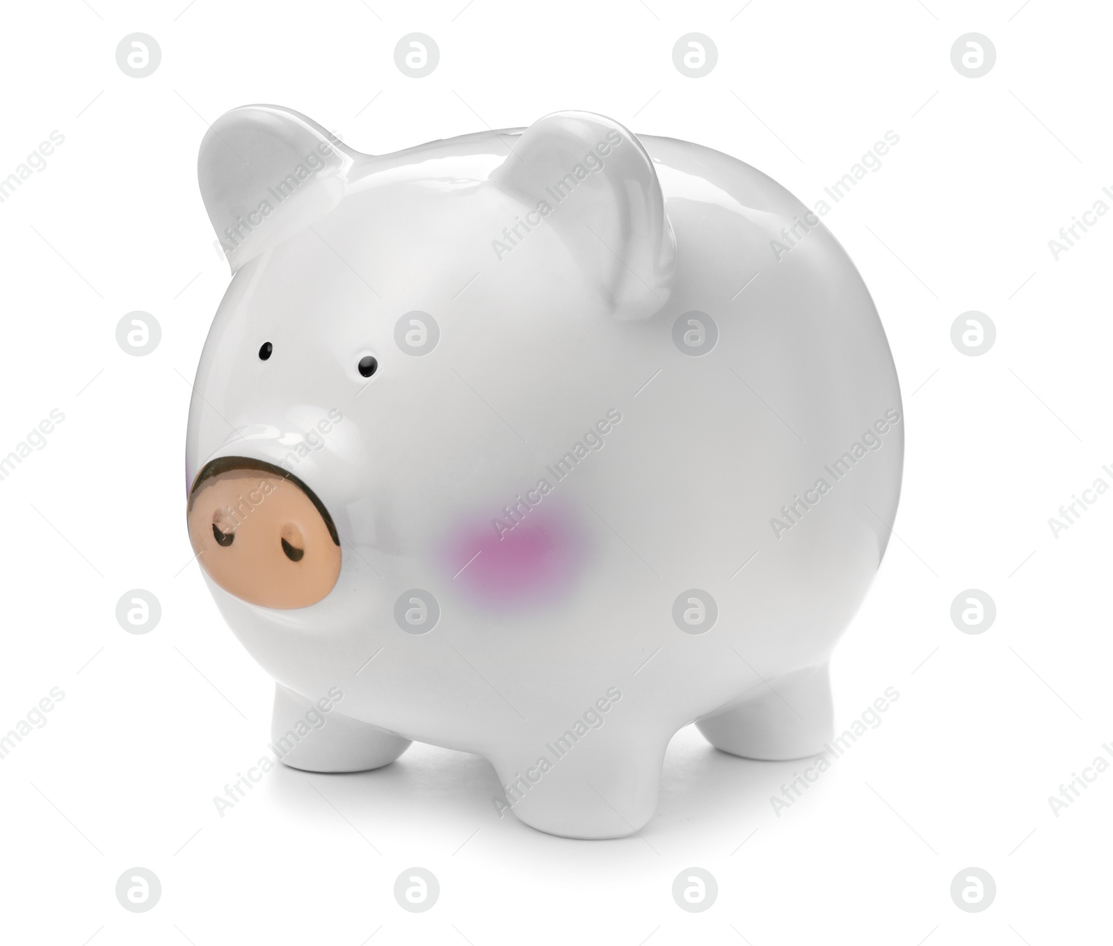 Photo of Cute piggy bank on white background. Money saving