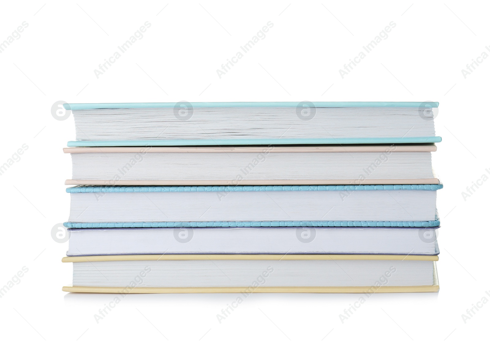 Photo of Stack of hardcover books on white background