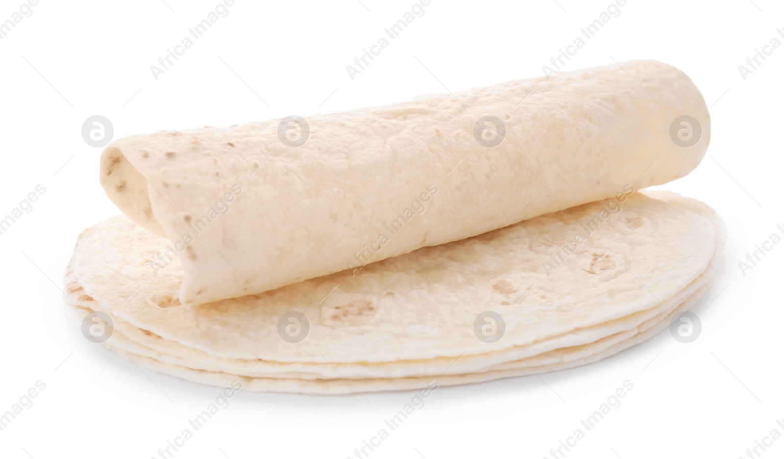 Photo of Corn tortillas on white background. Unleavened bread