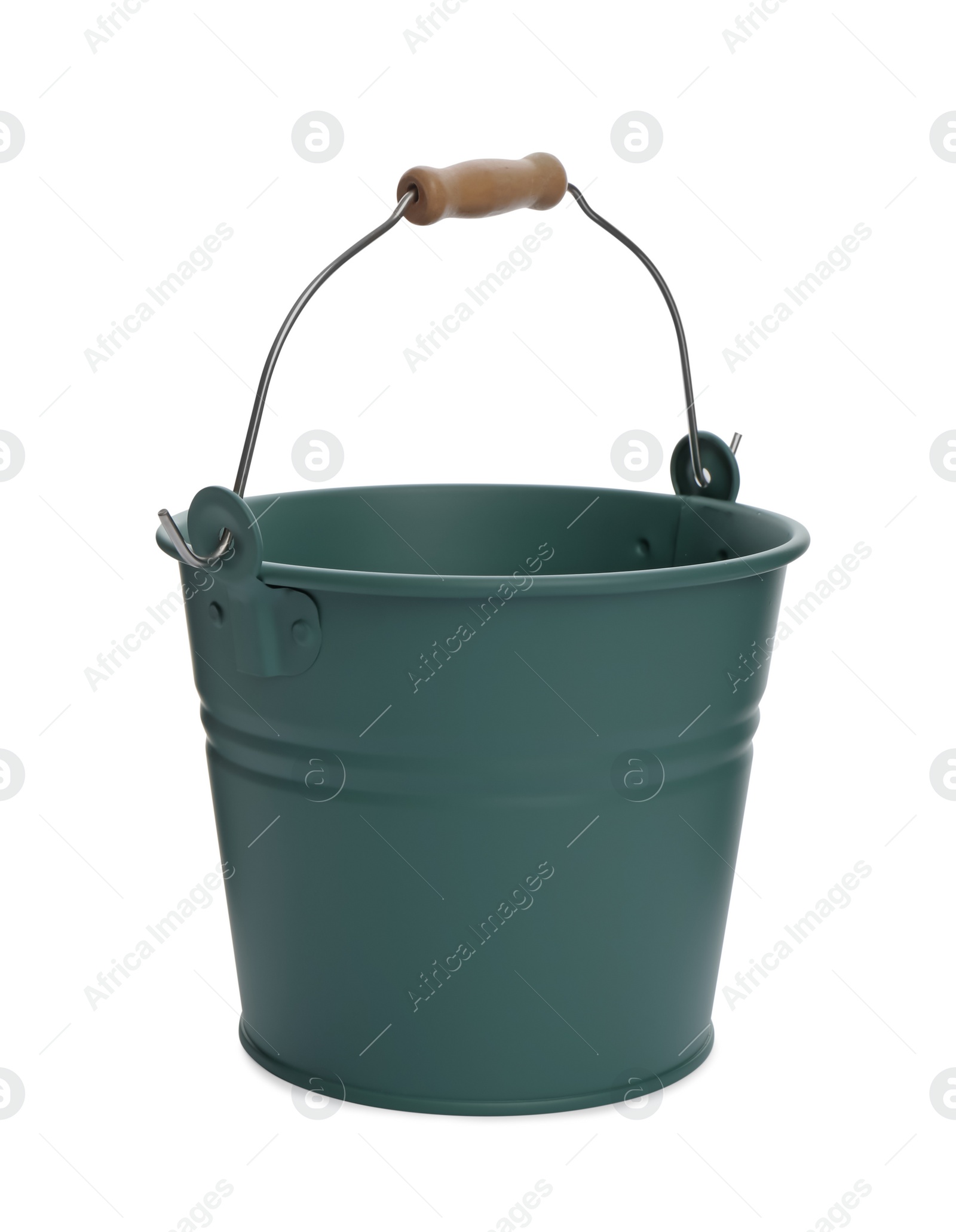 Photo of Metal bucket isolated on white. Gardening tool