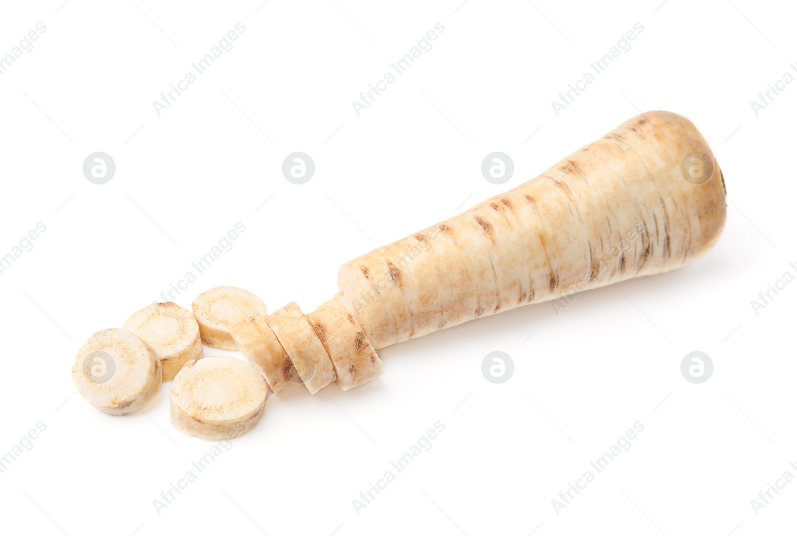 Photo of Raw parsley root isolated on white. Healthy food