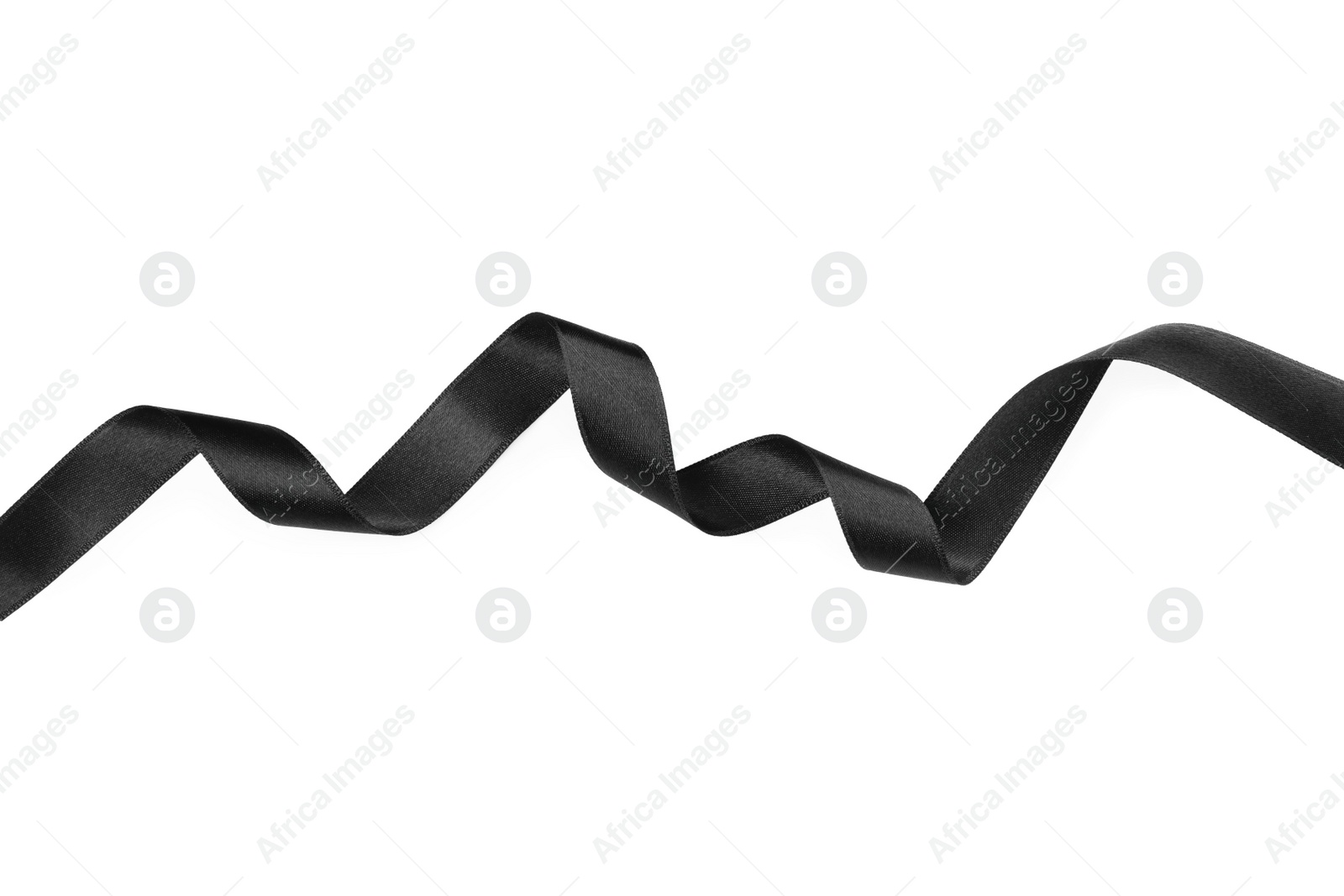 Photo of Black satin ribbon on white background, top view