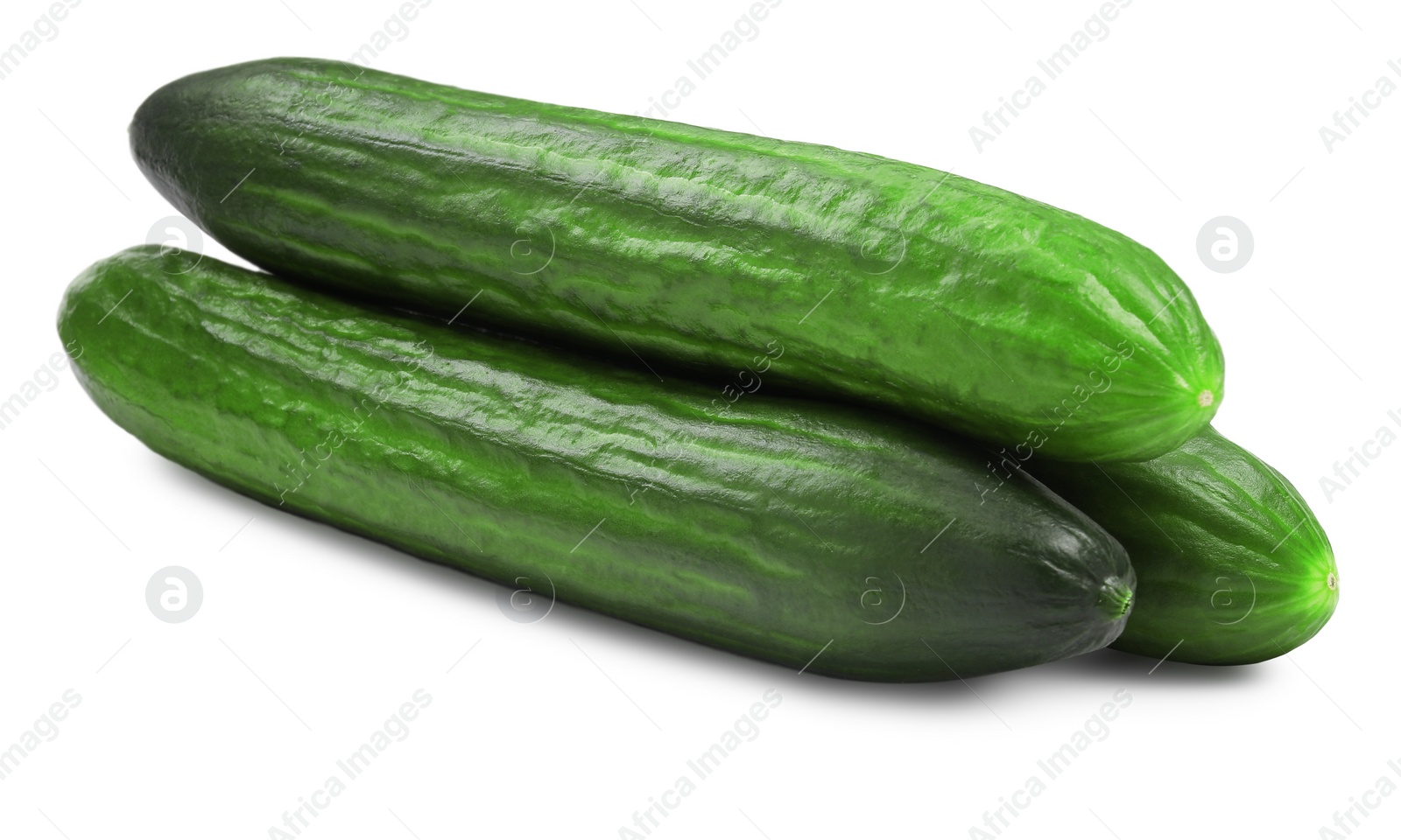 Photo of Many long fresh cucumbers isolated on white