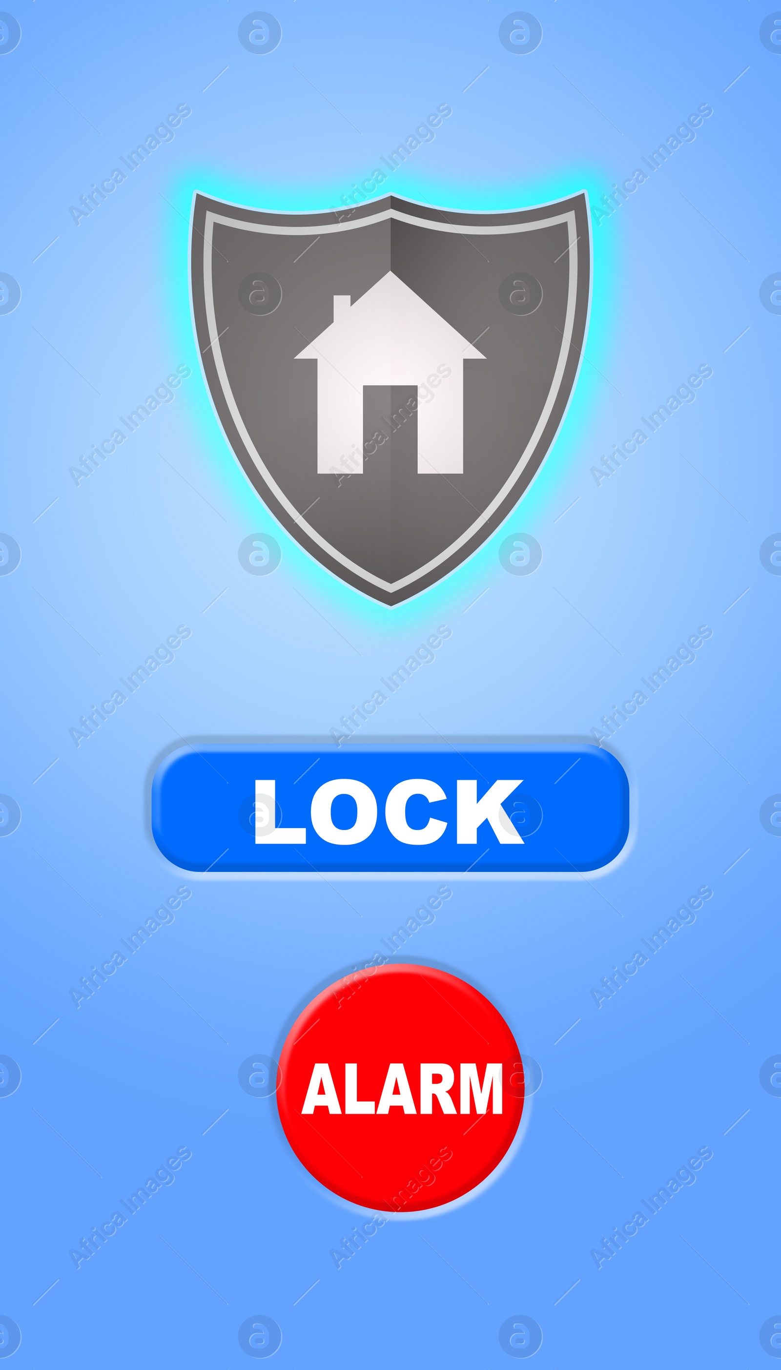 Illustration of Home alarm system interface on light blue background, illustration