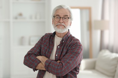 Portrait of happy grandpa with glasses indoors