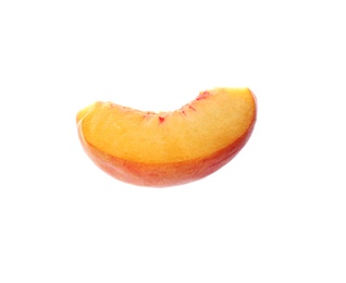 Photo of Slice of ripe peach isolated on white