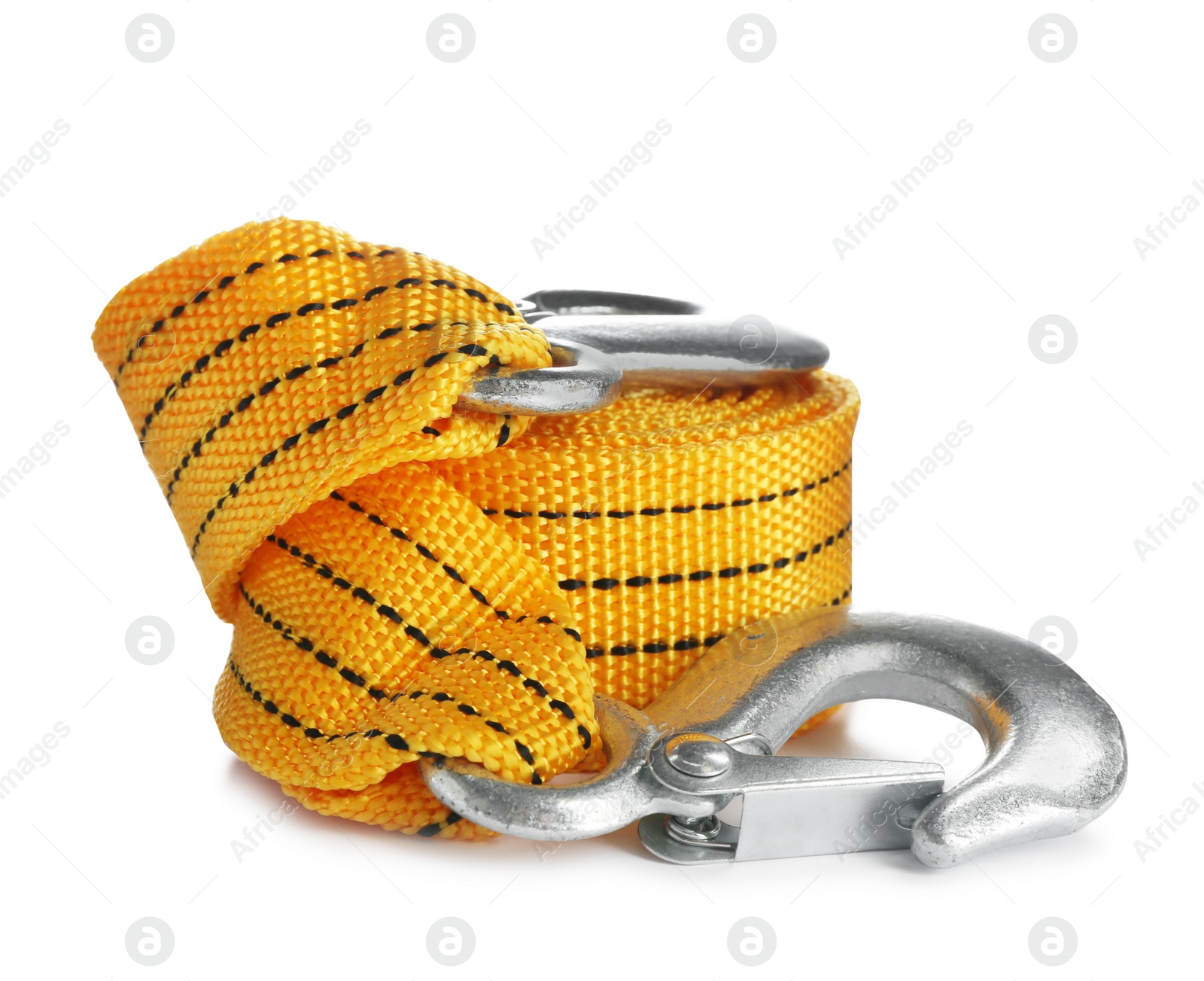 Photo of Modern rope isolated on white. Construction tools