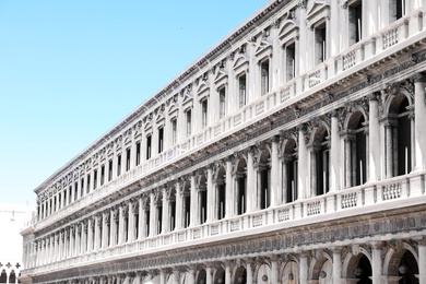 VENICE, ITALY - JUNE 13, 2019: Facade of Procuratie Nuove at St Mark's Square