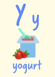 Illustration of Learning English alphabet. Card with letter Y and yogurt, illustration