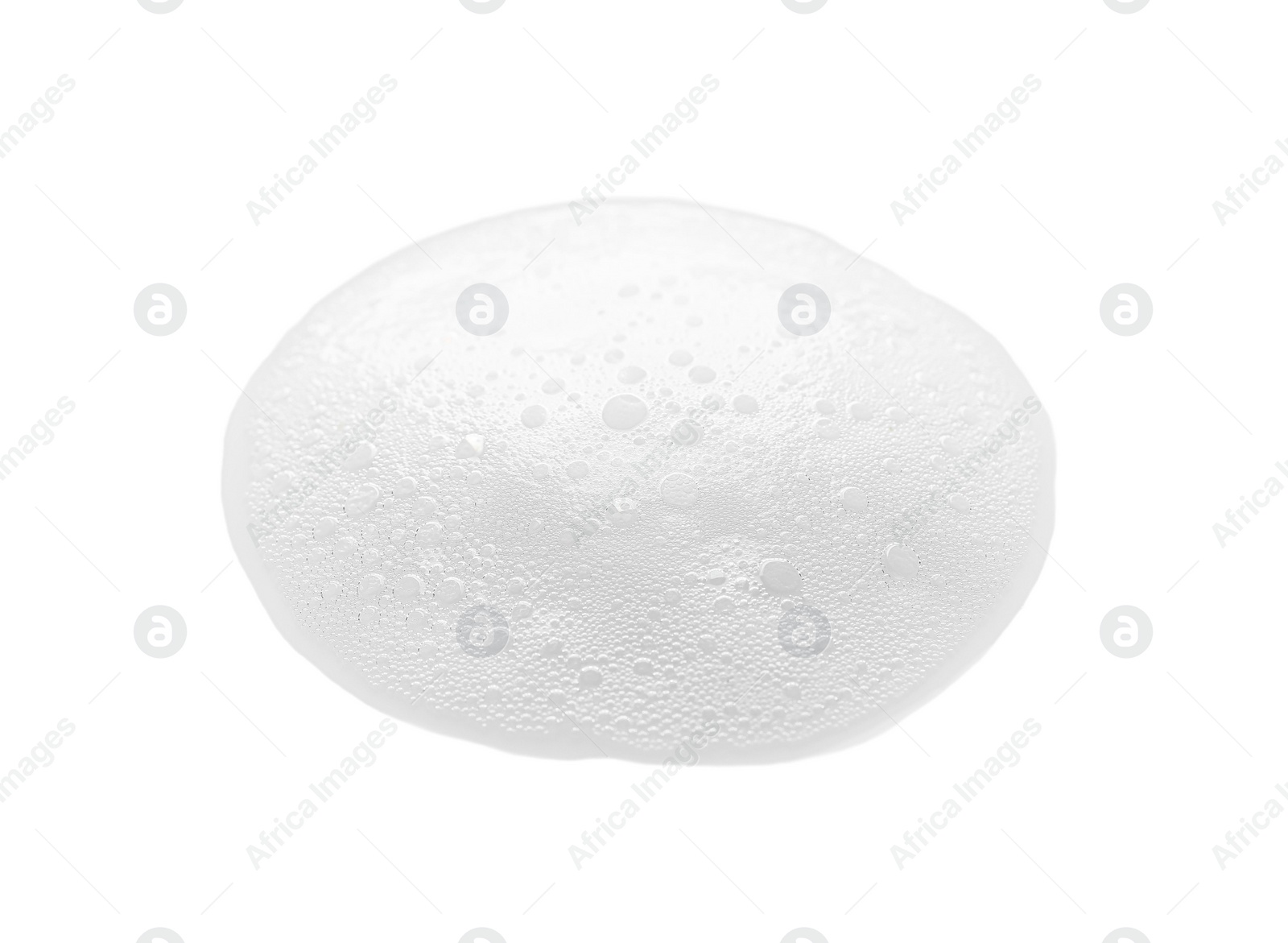 Photo of Drop of fluffy soap foam on white background