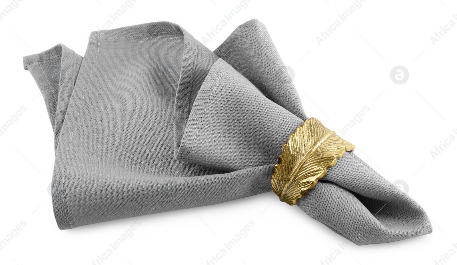 Photo of Napkin with decorative ring for table setting isolated on white