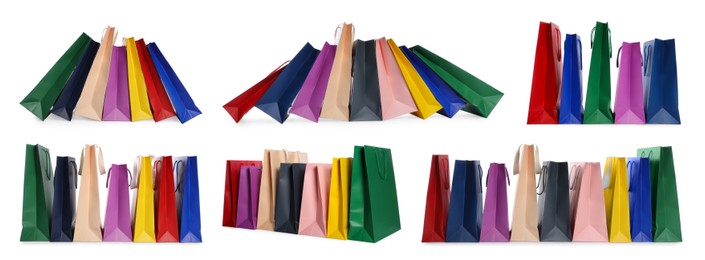 Colorful shopping bags isolated on white, set