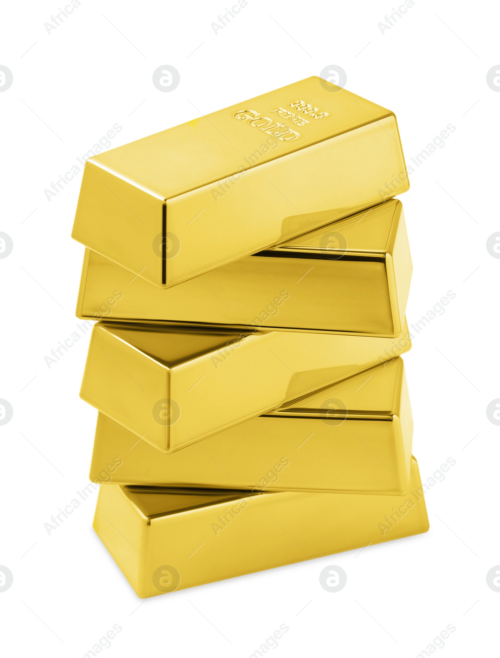 Photo of Many shiny gold bars isolated on white