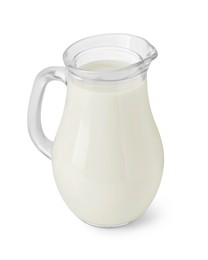 Glass jug of fresh milk isolated on white