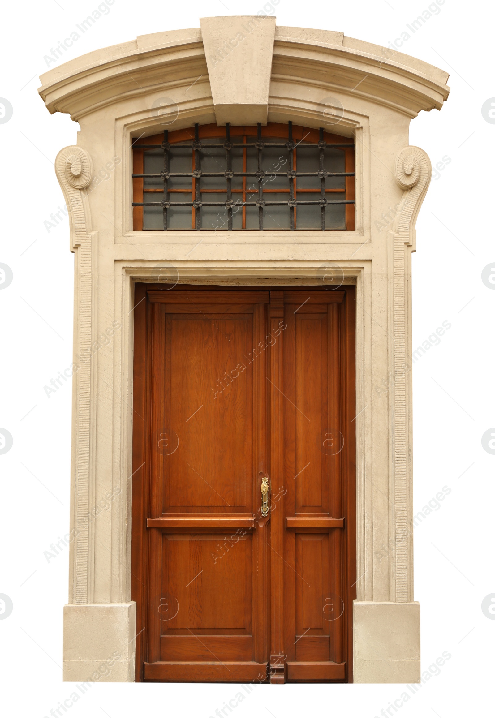Image of Beautiful stylish wooden door isolated on white