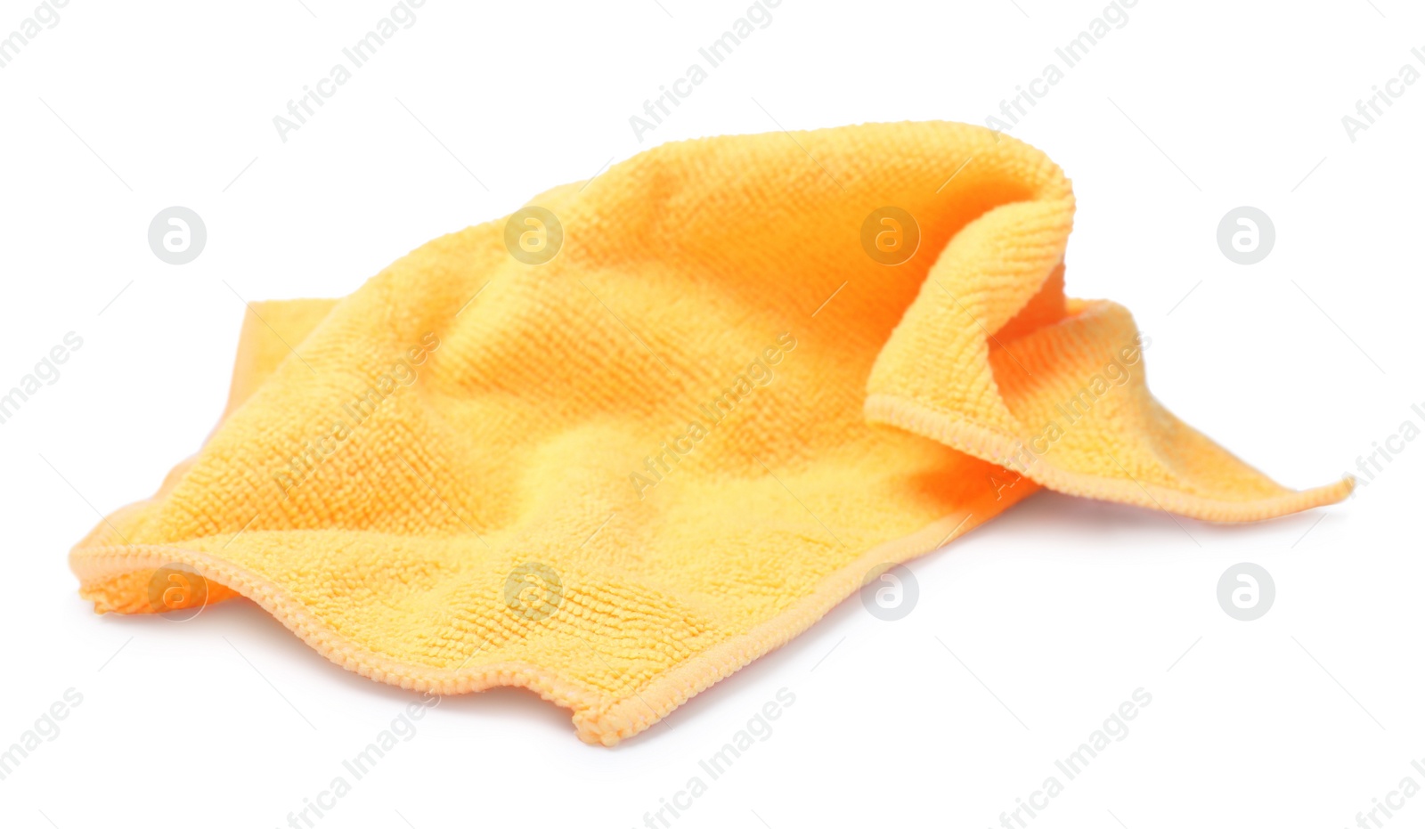 Photo of Clean orange microfiber cloth isolated on white