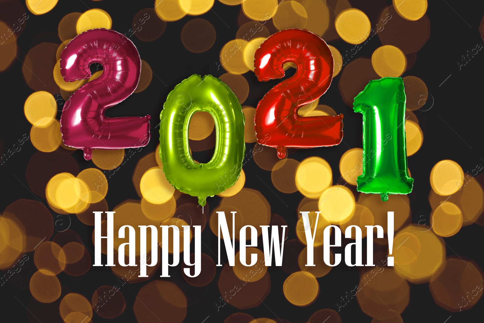 Festive balloons on blurred background, bokeh effect. Happy New Year Image of Festive balloons on blurred background, bokeh effect. Happy New Year