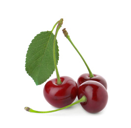 Photo of Sweet red juicy cherries isolated on white