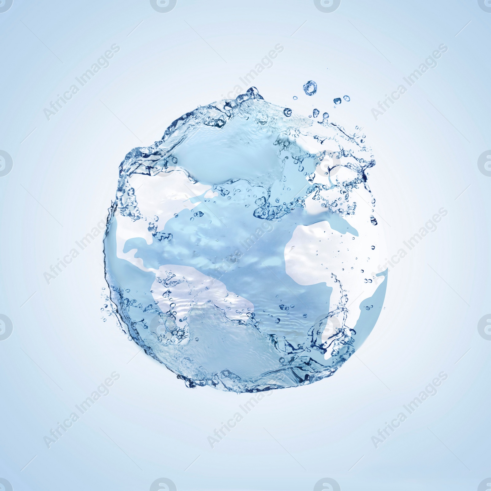 Illustration of Sphere made of water splashes on light blue background