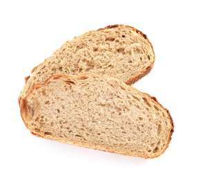 Fresh bread on white background, top view