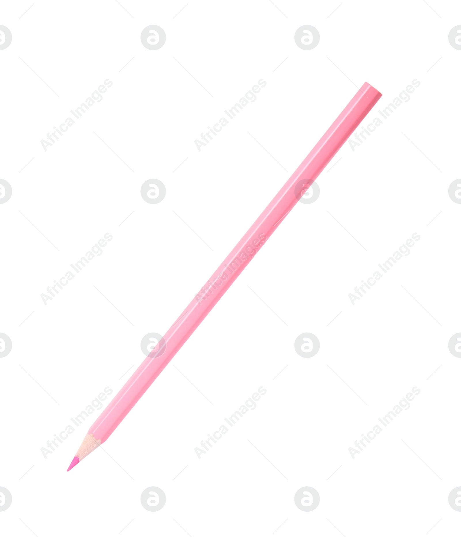 Photo of Pink wooden pencil on white background. School stationery