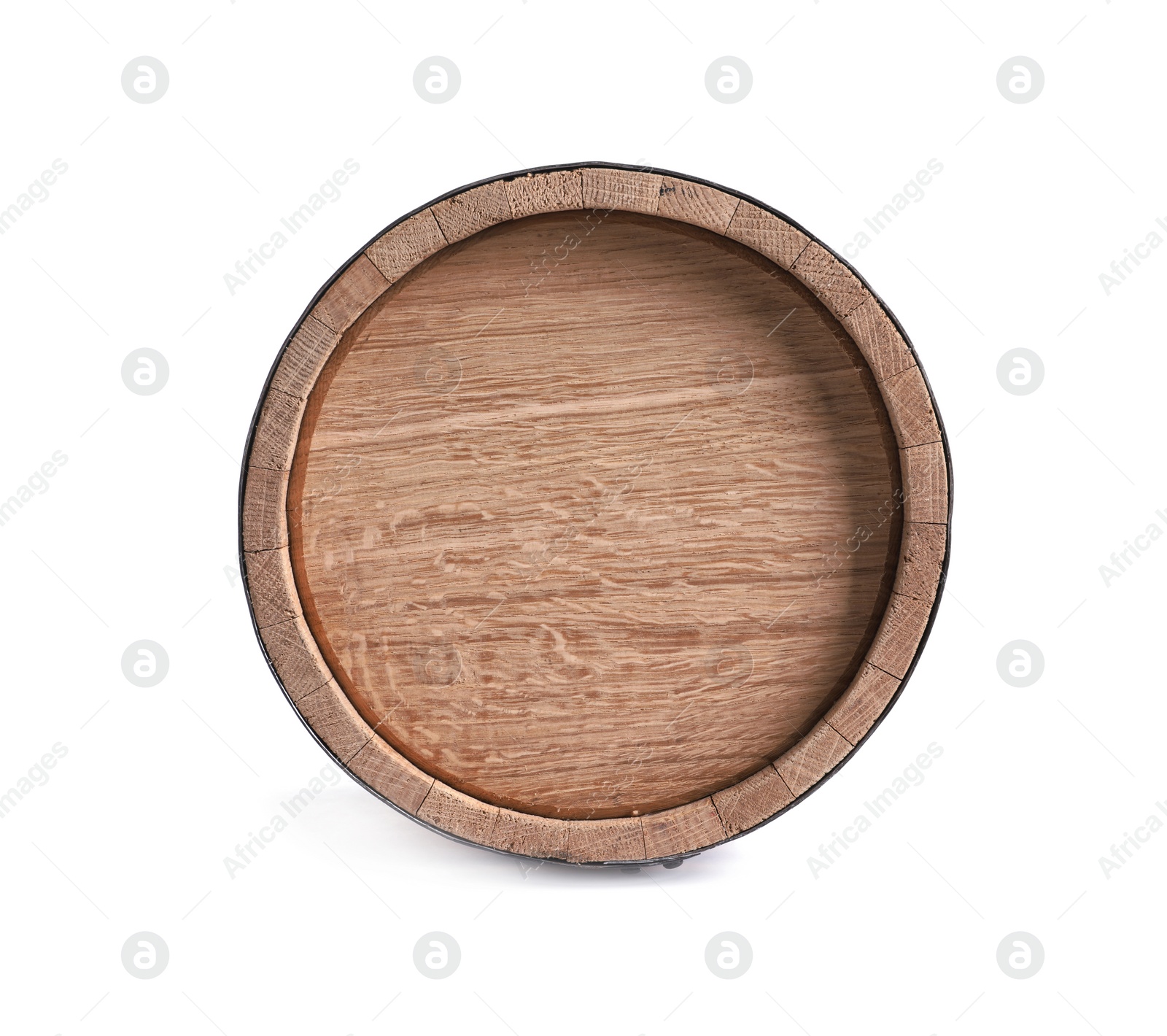 Photo of Wooden keg on white background. Wine making