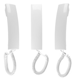 Image of Set with handsets for intercom base station on white background