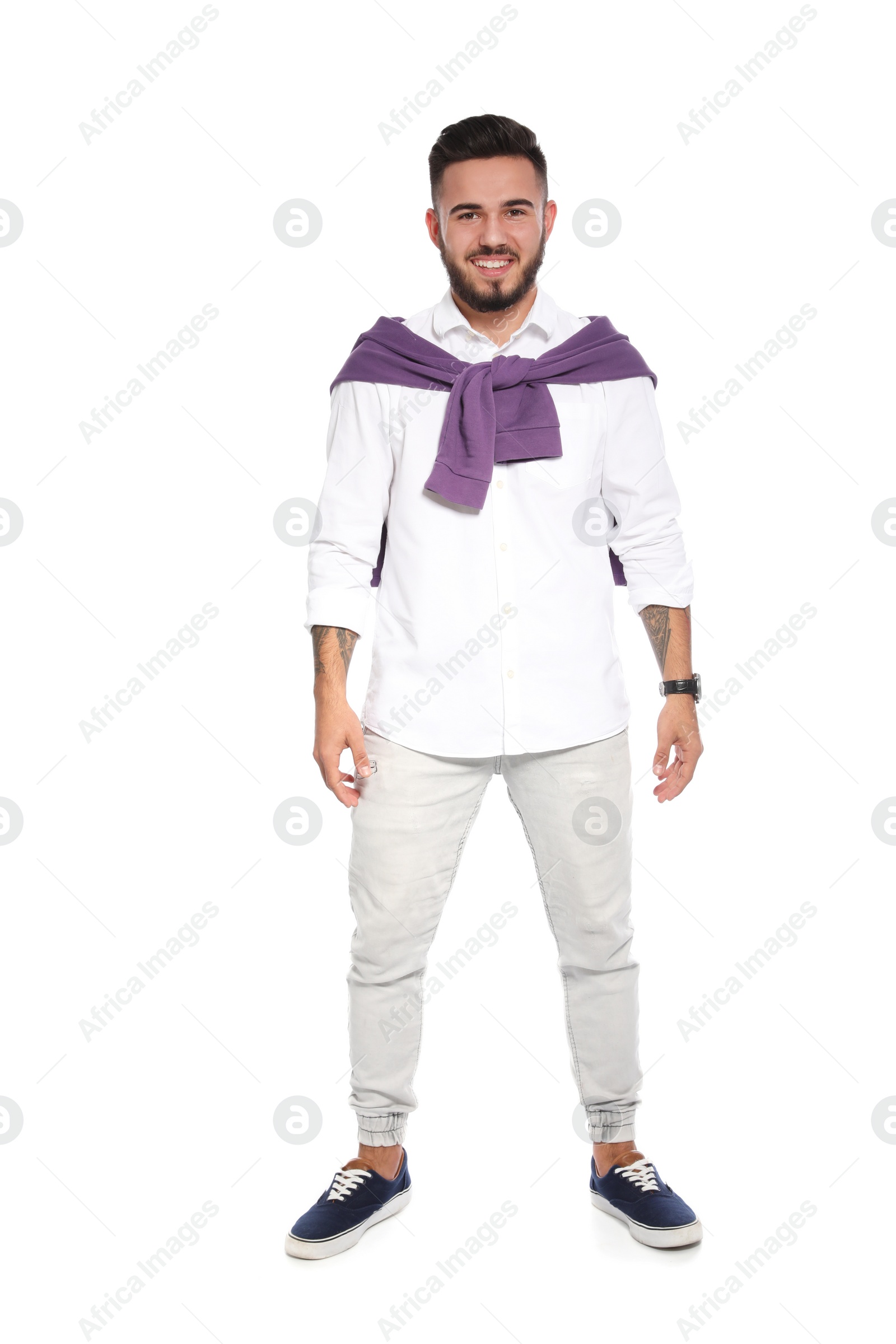 Photo of Portrait of handsome young man on white background