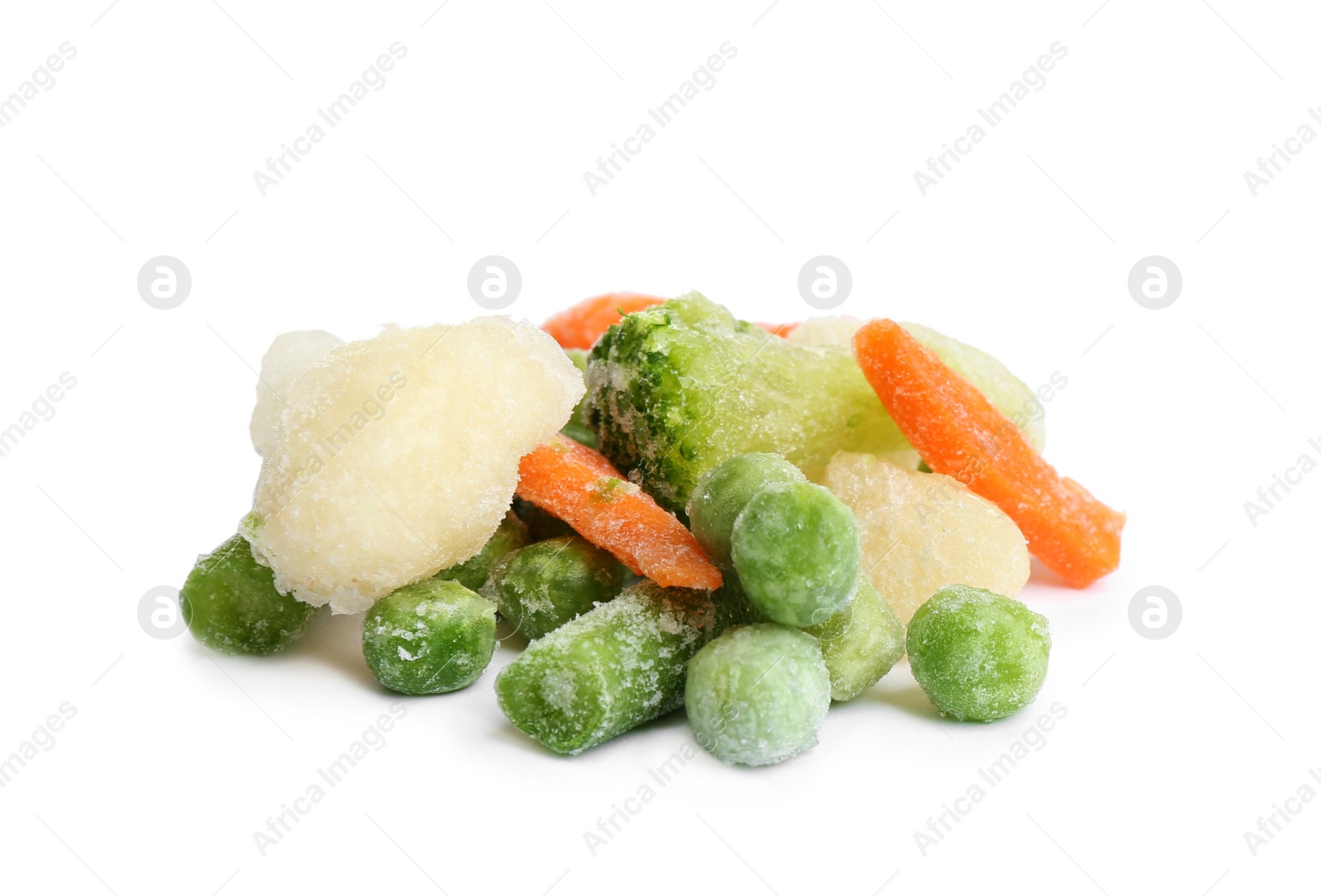 Photo of Pile of frozen vegetables isolated on white