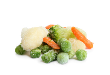 Pile of frozen vegetables isolated on white