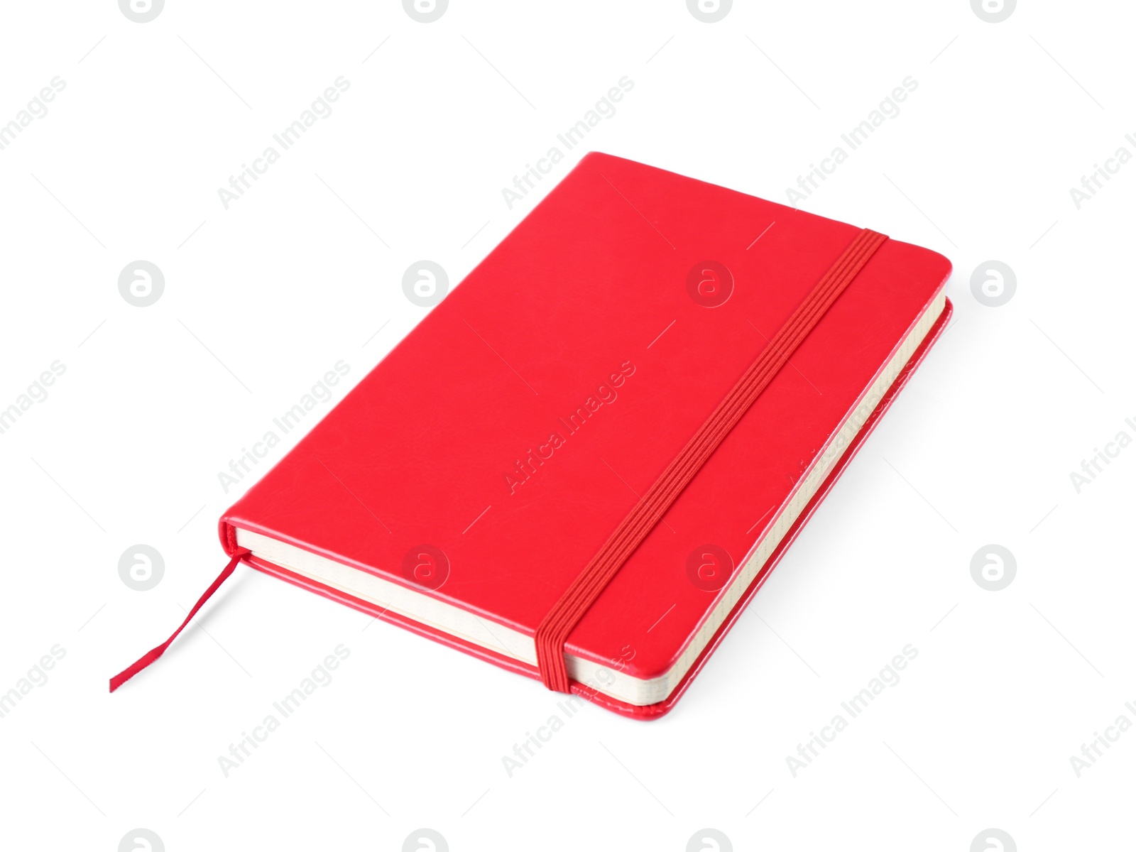 Photo of Stylish red leather notebook isolated on white